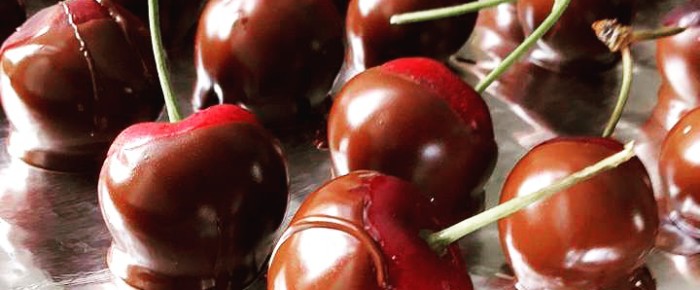 Coconut chutney and chocolate cherries.